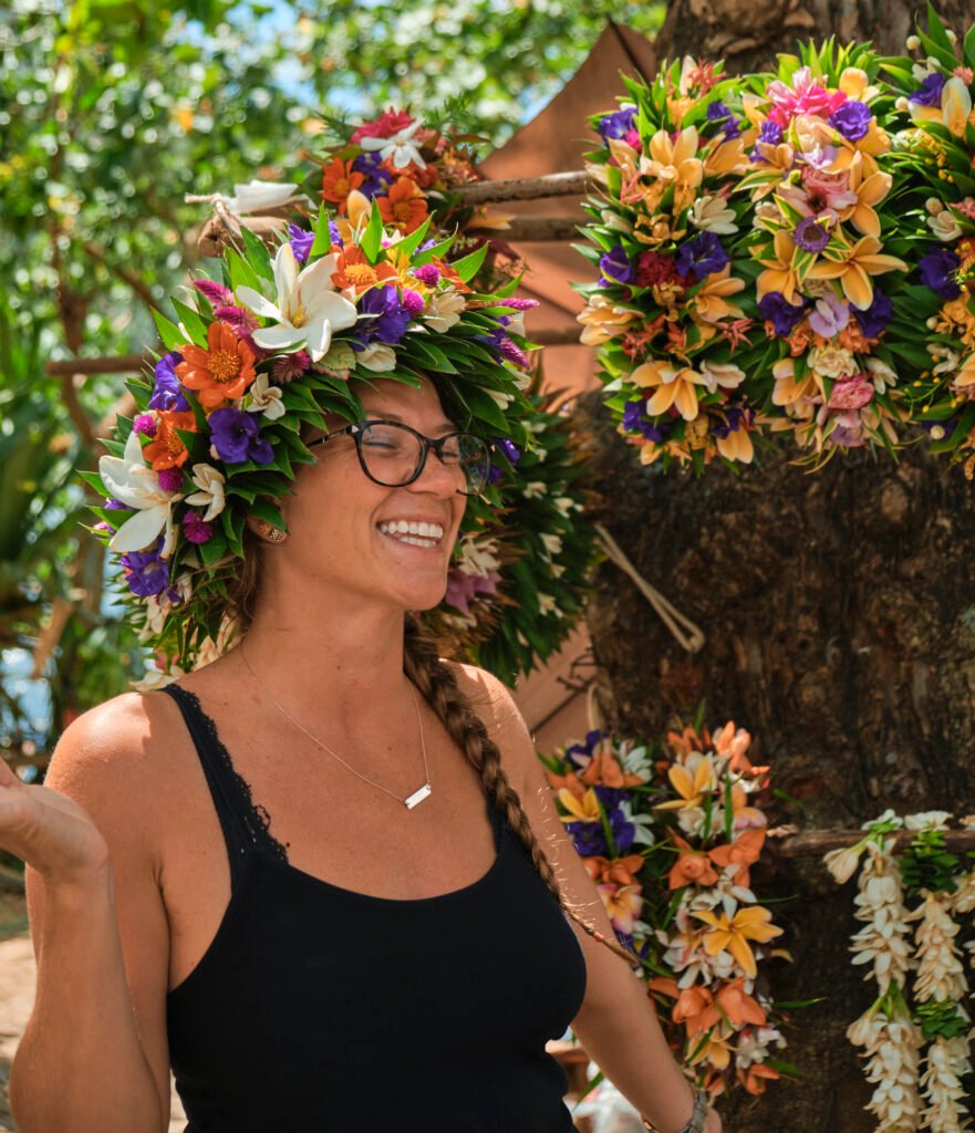 Ashley with a flower crown Moorea French Polynesia