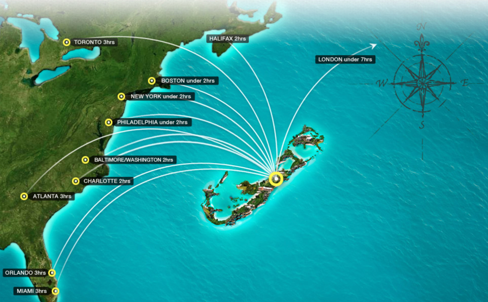 Map of Bermuda and travel times
