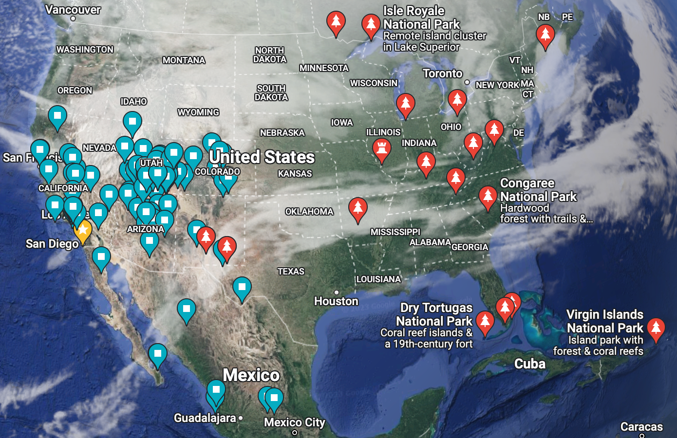 Map of USA National Parks