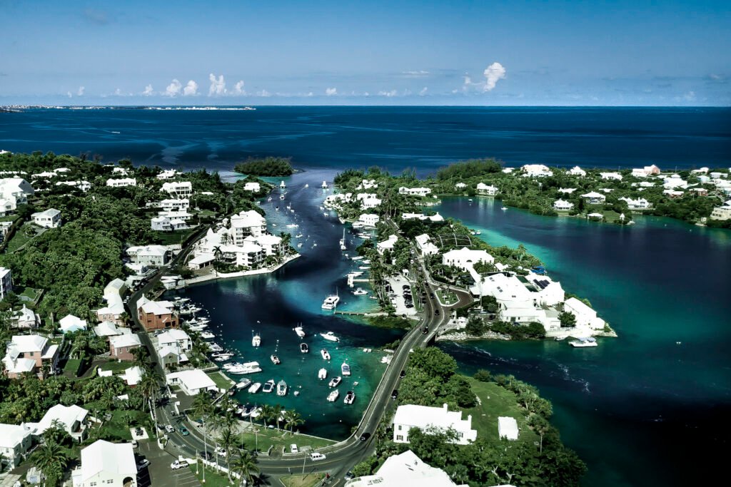 drone image of Flatts Village in Bermuda